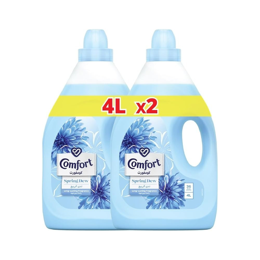 Comfort Fabric Softener, Spring Dew, For Fresh And Soft Clothes, 4 Litre, Pack Of 2