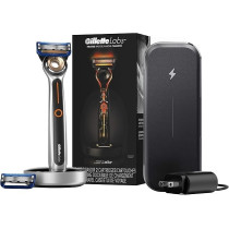 Gillette Heated Razor For Men, Deluxe Travel Shave Kit By Gillette Labs, 1 Handle, 2 Razor Blade Refills, 1 Charging Dock, 1 Charging Travel Case, Black