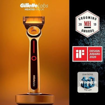 Gillette Heated Razor For Men, Deluxe Travel Shave Kit By Gillette Labs, 1 Handle, 2 Razor Blade Refills, 1 Charging Dock, 1 Charging Travel Case, Black