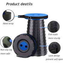 Lism Collapsible Stool, Upgraded Portable Folding Stool Lightweight And Sturdy, Indoor Telescopic Stool Non-Slip, Waterproof Camping Stool For Outdoor Fishing Hiking Gardening Bbq, Blue