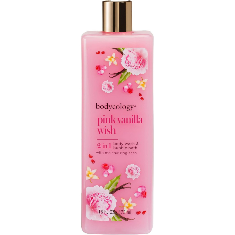 Bodycology Pink Vanilla Wish 2 In 1 Body Wah And Bubble Bath, Shea Butter And Vitamin E, Gentle Cleansing, Nourishes The Skin, Long-Lasting Fragrance, Paraben And Phthalete Free, 473Ml