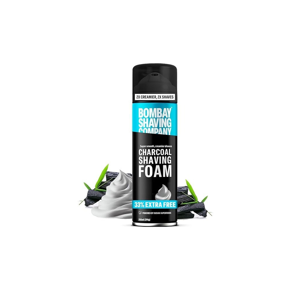 Bombay Shaving Company Charcoal Shaving Foam, 33% Extra With Activated Charcoal And Moroccan Argan Oil, 266 Ml