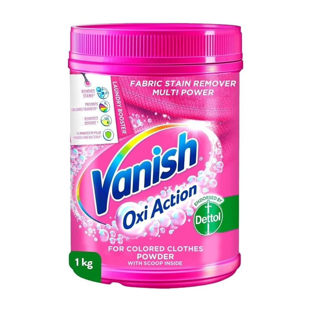 Vanish Laundry Stain Remover Oxi Action Powder For Colors And Whites, Can Be Used With And Without Detergents, Additives And Fabric Softeners, 1Kg