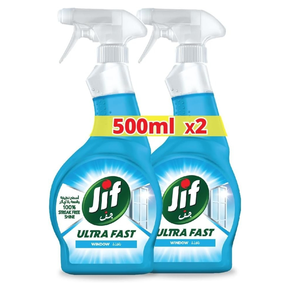 Jif Ultra Fast Cleaner Spray, Removes Dirt And Marks, For Window, Fast And Easy Clean Just In 10 Seconds, 2 X 500Ml