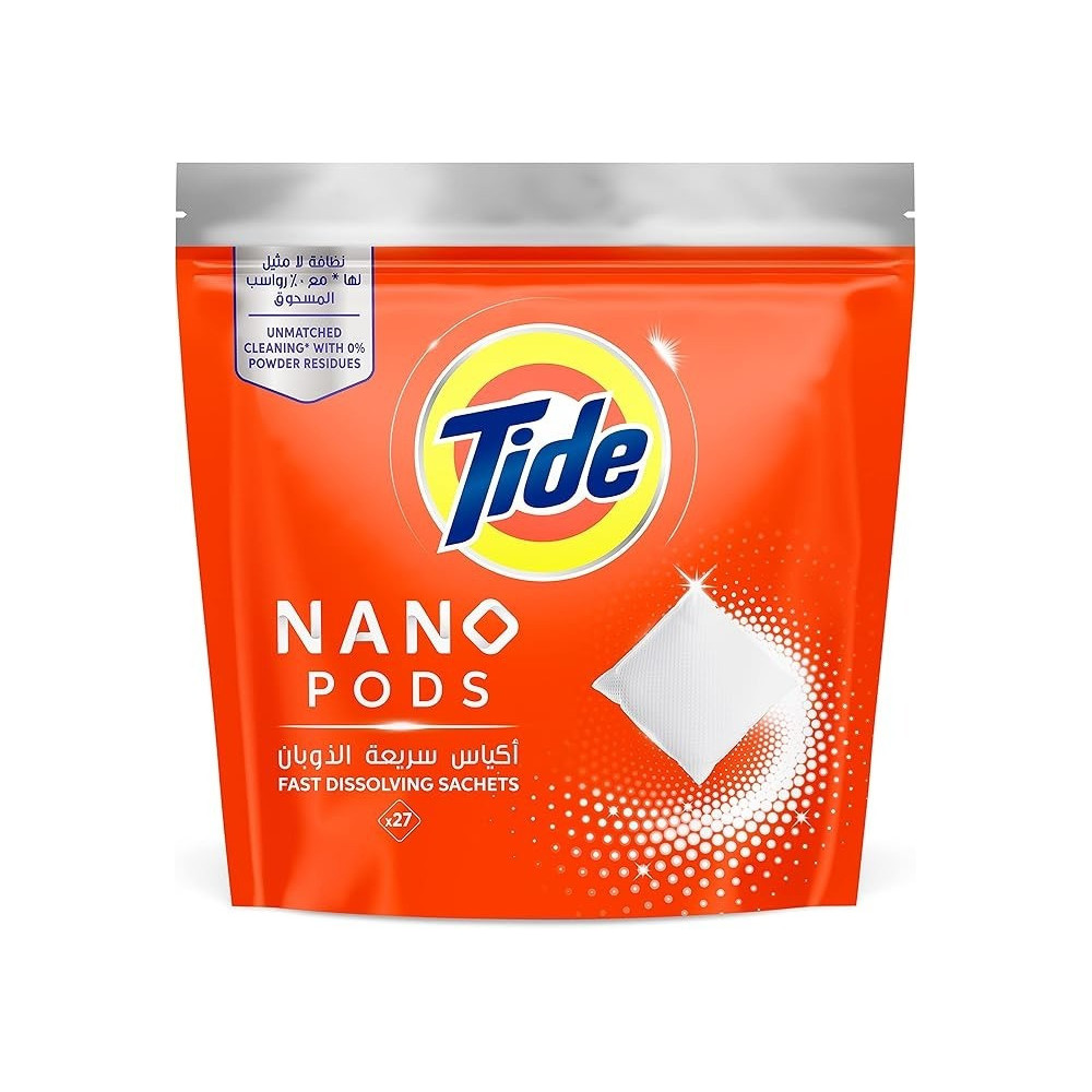 Tide Nano Pods, Fast Dissolving Sachets, Stain-Free Clean Laundry, Pack Of 27 Sachets