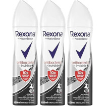Rexona Women Antiperspirant Deodorant Antibacterial Plus Invisible, 150Ml, Pack Of 3