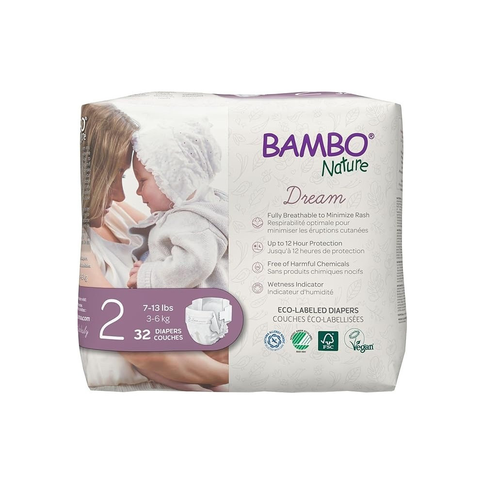 Bambo Nature Premium Baby Diapers, Size 2, 32 Count
