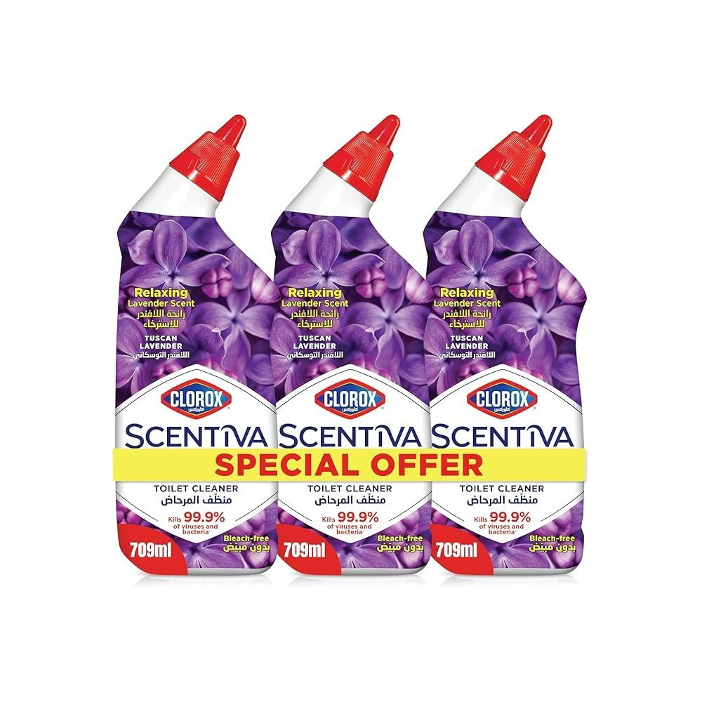 Clorox Scentiva Toilet Cleaner, Tuscan Lavender, Bleach Free, Kills 99.9Percentage Of Viruses And Bacteria, Triple Pack, 709 Ml