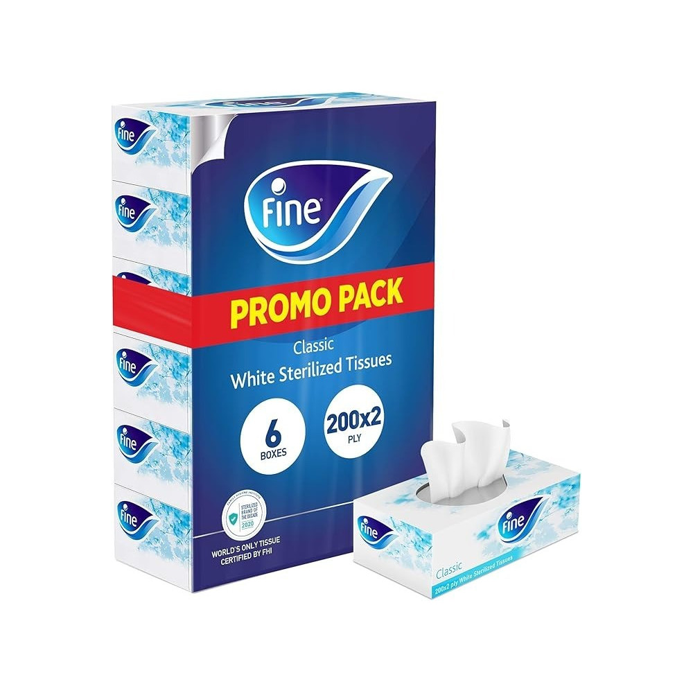 Fine Sterilized Classic Facial Tissues, Pack Of 6, 1200 Count
