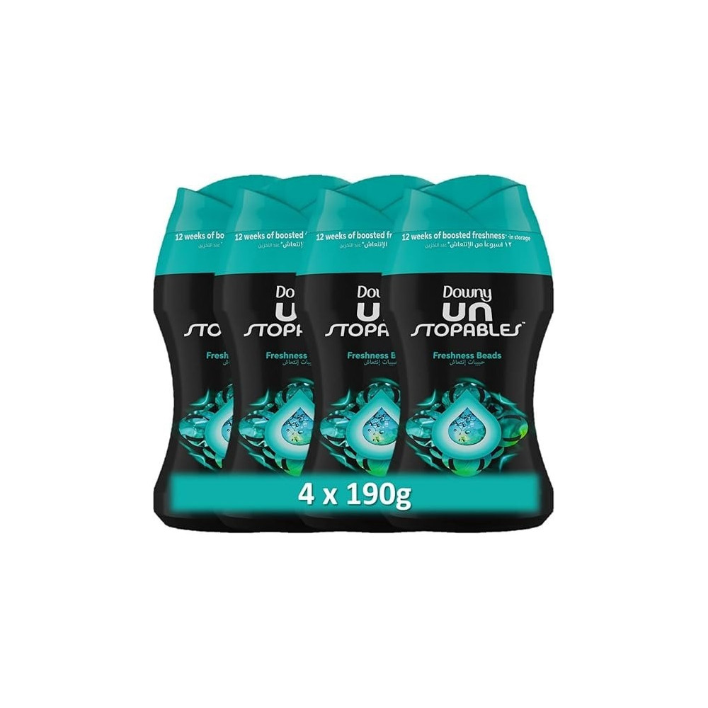 Downy Unstoppables In-Wash Freshness And Scent Booster Beads, Scent Fresh, Pack Of 4 x 190 G