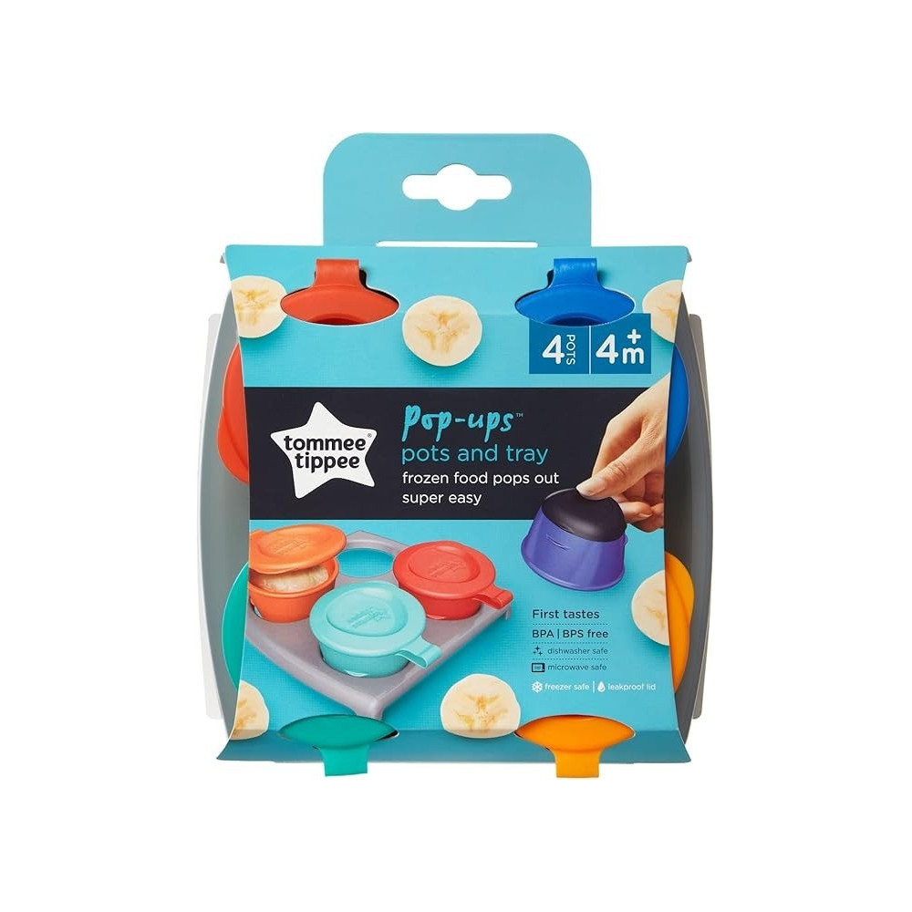 Tommee Tippee Pop Up Freezer Weaning Pots With Tray Baby Food Containers, Pack Of 4 x 60 ml