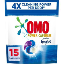 Omo 3-In-1 Power Capsules, With Touch Of Comfort, For 4X Cleaning Power, 15 Pods, 390G