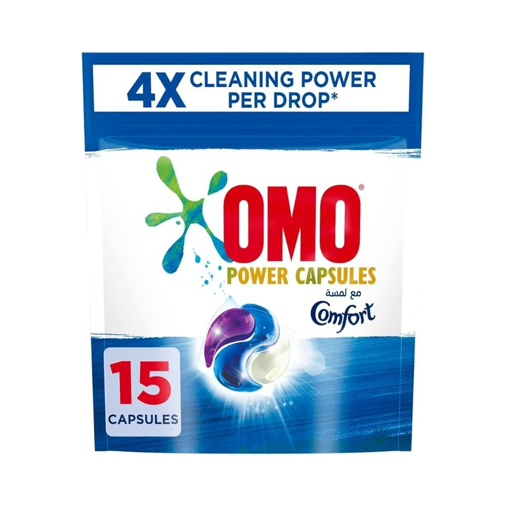 Omo 3-In-1 Power Capsules, With Touch Of Comfort, For 4X Cleaning Power, 15 Pods, 390G