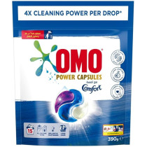 Omo 3-In-1 Power Capsules, With Touch Of Comfort, For 4X Cleaning Power, 15 Pods, 390G
