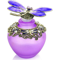 Yu Feng 40Ml Fancy Purple Gragonfly Empty Refillable Glass Perfume Bottle, Retro Frosted Butterfly Lid Perfume Bottle