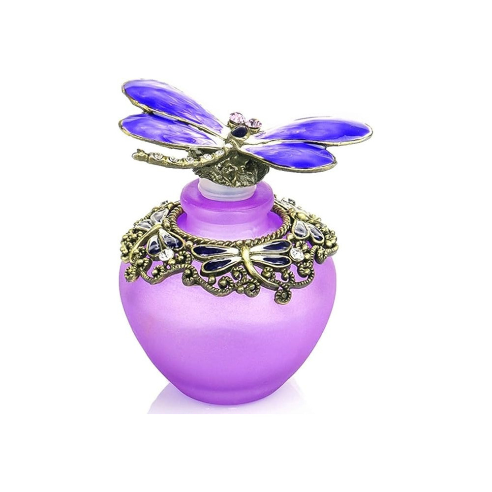 Yu Feng 40Ml Fancy Purple Gragonfly Empty Refillable Glass Perfume Bottle, Retro Frosted Butterfly Lid Perfume Bottle