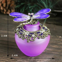 Yu Feng 40Ml Fancy Purple Gragonfly Empty Refillable Glass Perfume Bottle, Retro Frosted Butterfly Lid Perfume Bottle