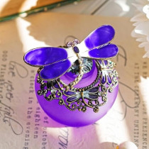 Yu Feng 40Ml Fancy Purple Gragonfly Empty Refillable Glass Perfume Bottle, Retro Frosted Butterfly Lid Perfume Bottle