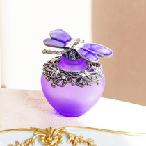 Yu Feng 40Ml Fancy Purple Gragonfly Empty Refillable Glass Perfume Bottle, Retro Frosted Butterfly Lid Perfume Bottle