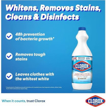 Clorox Liquid Bleach, Kills 99.9Percentage Of Viruses And Bacteria, 48 Hours Prevents Bacteria Growth, Removes Stains, 950Ml