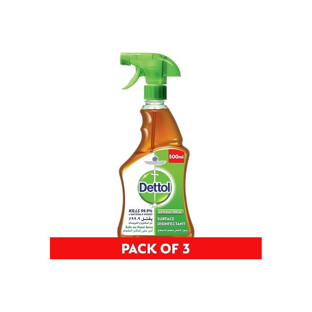 Dettol Antibacterial Surface Disinfectant, Trigger Spray Bottle, 500Ml, Pack Of 3