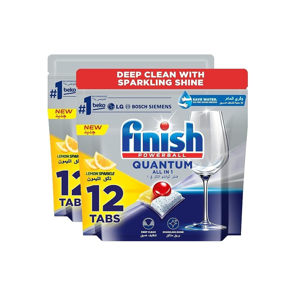 Finish Quantum All-In-One Ultimate Dishwasher Tablets, Lemon Sparkle, 24 Tablets (12 Tabs, Twin Pack)