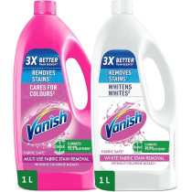 Vanish Crystal White Laundry Stain Remover Liquid For White Clothes 1L Plus Laundry Stain Remover Liquid For White And Colored Clothes 1L, Pack Of 2