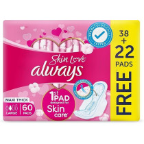 Always Cotton Skin Love Sanitary Pads, 60 Large Thick Pads