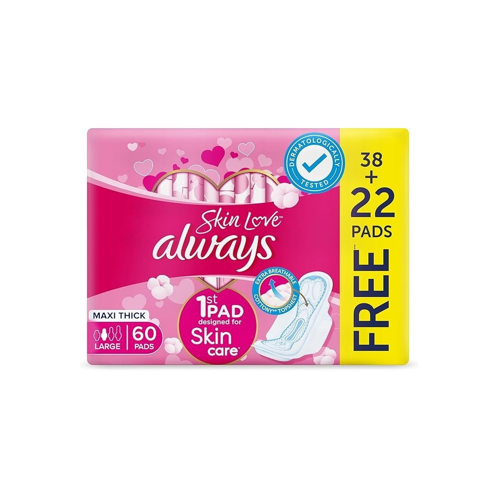 Always Cotton Skin Love Sanitary Pads, 60 Large Thick Pads