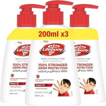 Lifebuoy Antibacterial Hand Wash, Total 10, For 100Percentage Stronger Germ Protection In 10 Seconds, 200Ml X 3