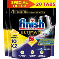 Finish Powerball Ultimate All In 1 Lemon Sparkle Dishwasher, 2 X 10 Tabs, Pack Of 2