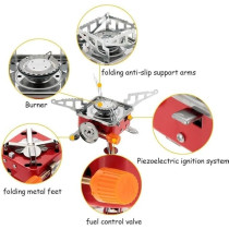 H.T.E Portable Camping Gas Stove, Lightweight Backpack Butane Burner, 2800W High Power With Convenient Piezo Ignition, Foldable, For Hiking Outdoor