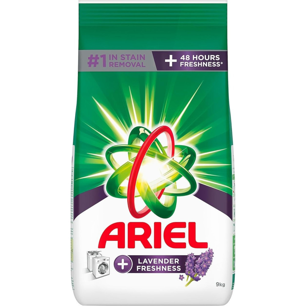 Ariel Lavender Laundry Detergent Powder, 1 In Stain Removal With 48 Hours Of Freshness, 9Kg