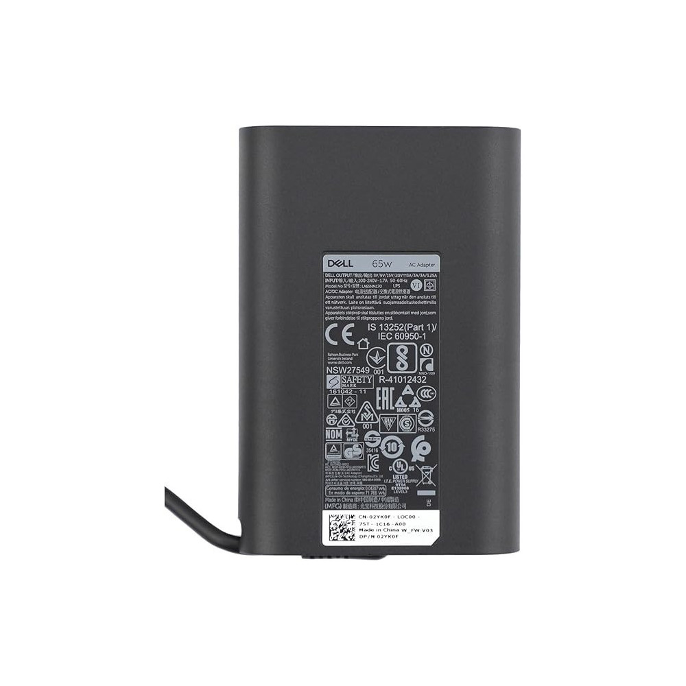 Dell New Genuine 65W 20V 3.25A Usb C For La65Nm170, 2Ykof, 02Yk0F, Xps 12 9250, Latitude 12 7275 5280 7280, Latitude 13 7370, Latitude 14 5480 7480