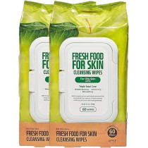 Farmskin Fresh Food For Skin Facial Cleansing Wipes Makeup Daily Remover Apple For Oily Skin, 60 Count, Pack Of 2