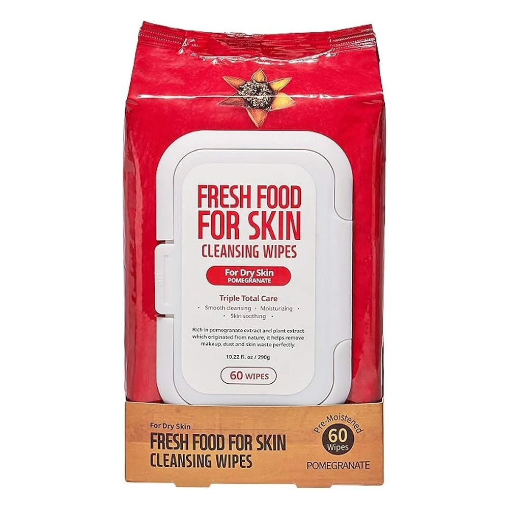 Farmskin Freshfood For Skin Facial Cleansing Wipes Makeup Daily Remover Pomegranate For Dry Skin, 60 Count