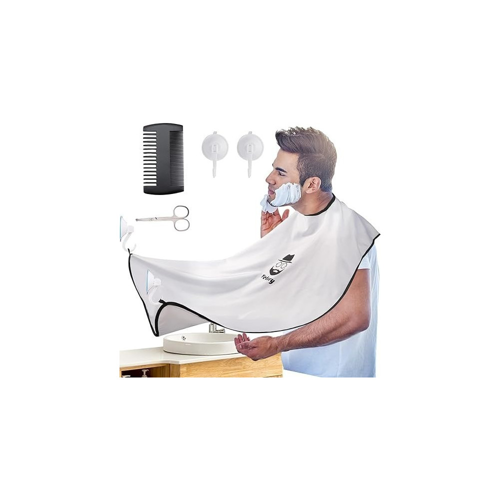 Vetory Beard Apron, Beard Hair Catcher, Waterproof Non-Stick Beard Cape Grooming Cloth, Beard Catcher For Men Shaving Trimming With 2 Suction Cups Comb Scissor, Adjustable Neck Straps, Best Gift For Men