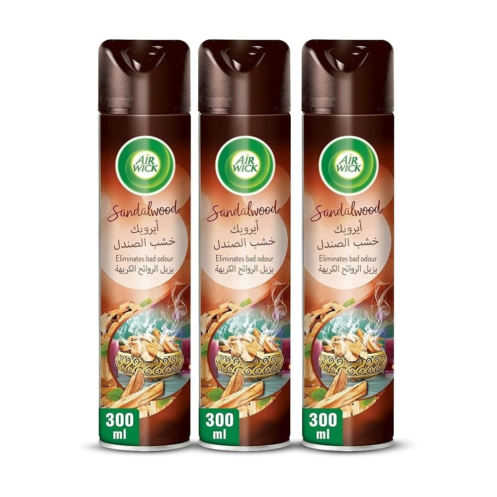 Air Wick Sandalwood Aerosol, Easy To Use Air Freshener, Eliminates Bad Odour Like Cat Litter Smell, 300 Ml, Pack Of 3