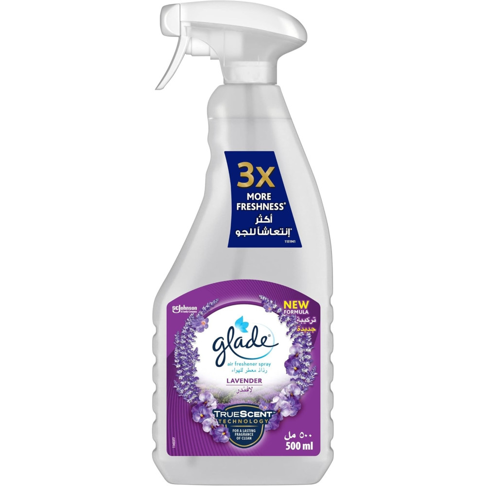 Glade Multi Spray Lavender Air Freshener, Eliminates Unwanted Odour On Both Air And Fabric, 500Ml