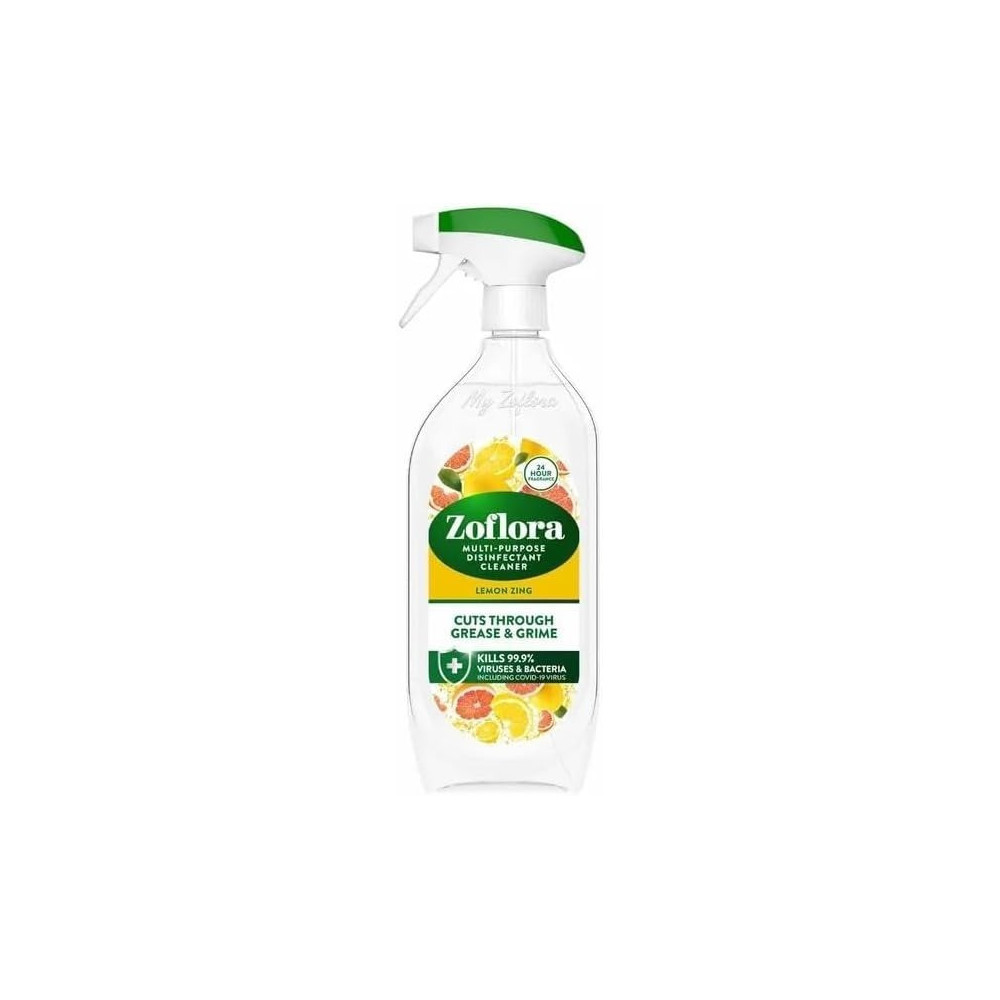 Zoflora 4 In 1 Multipurpose Disinfectant, Anti-Bacterial, All Surface Cleaner, Home, Kitchen And Bathroom Cleaning, Eliminates Odour, 24 Hours Fragrance, Lemon Zing, 800 Ml