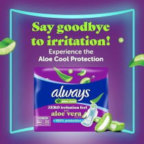 Always Aloe Cool Disposable Pads With Aloe Vera Essence For Light Days For Zero Irritation Feel, Long Maxi Thick Pads With Wings, 50 Pads