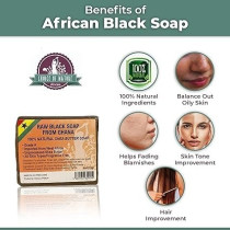 African Black Soap Organic Bar For Acne, Eczema Treatment, Dry Skin, Dark Spots Remover, Face and Body Wash With Shea Butter, Cocoa Butter And Coconut Oil, For Women and Men, 170 g
