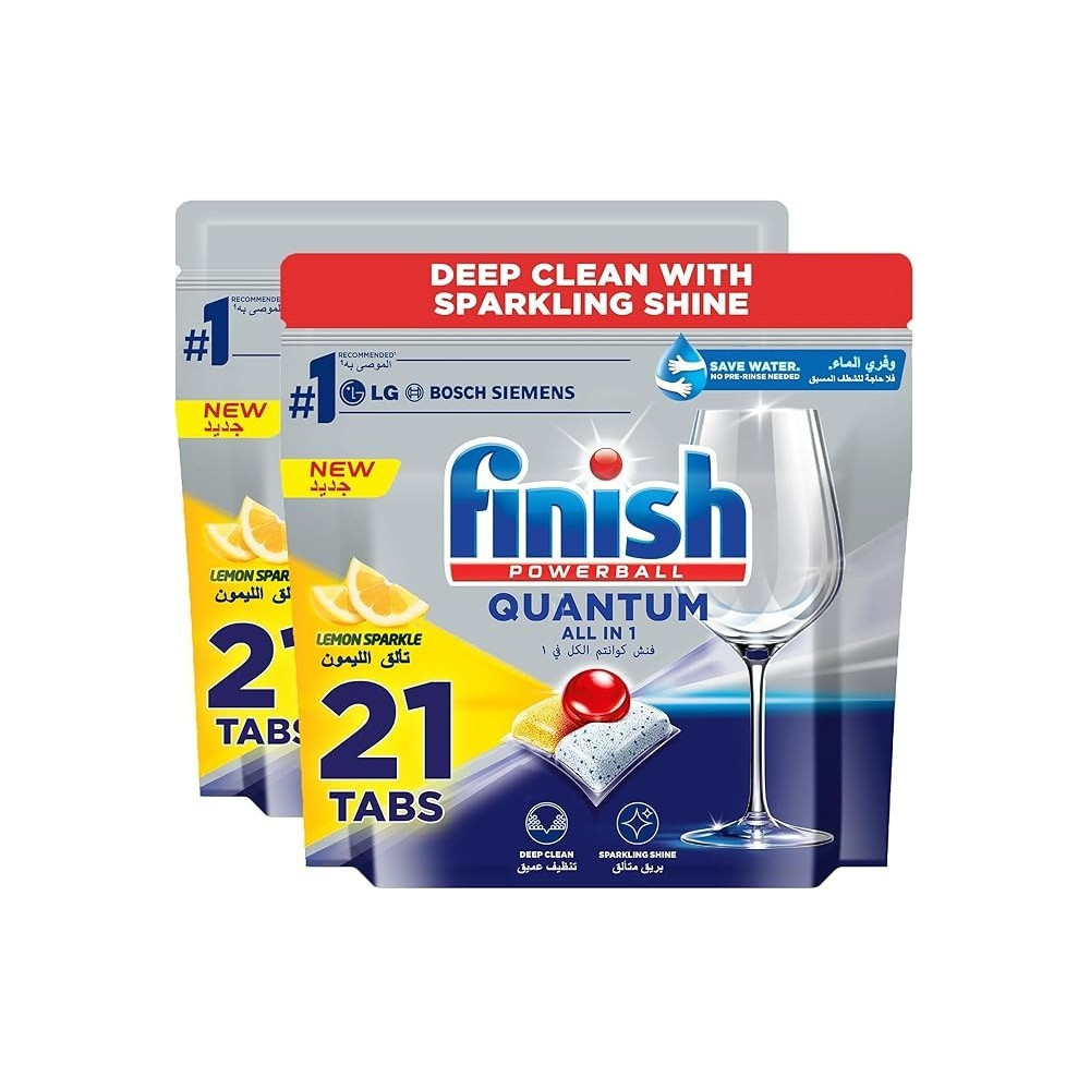 Finish Powerball Dishwasher Detergent All in One Tablets for Deep Clean And Sparkling Shine, Lemon Sparkle, 42 Tabs (21 Tabs, Pack of 2)