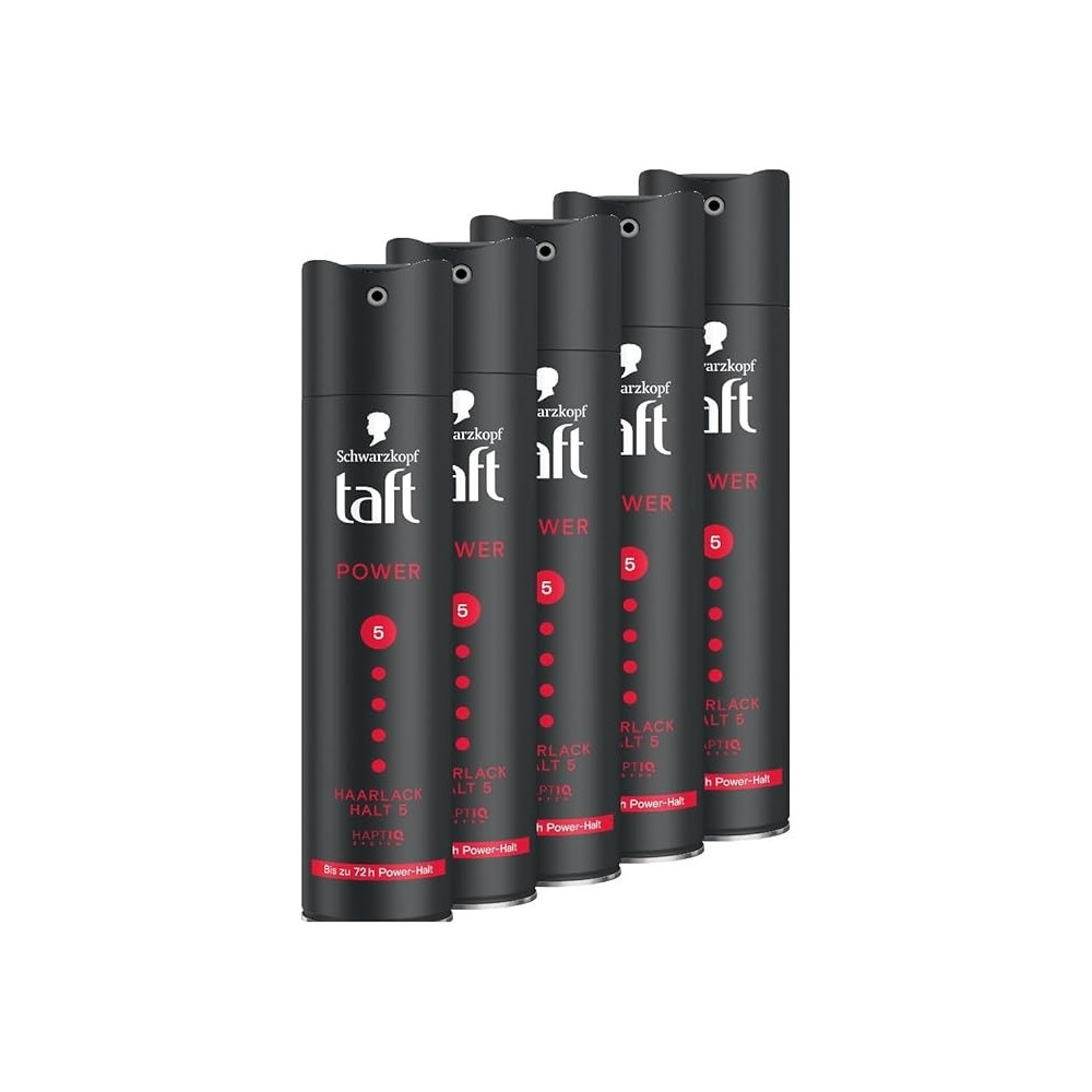 Taft Schwarzkopf Hair Polish Power Hold Level 5 Hair Styling, Hair Spray for All Hair Types, Up to 72 Hours Strong Hold, Vegan Formula, 5 x 250 ml