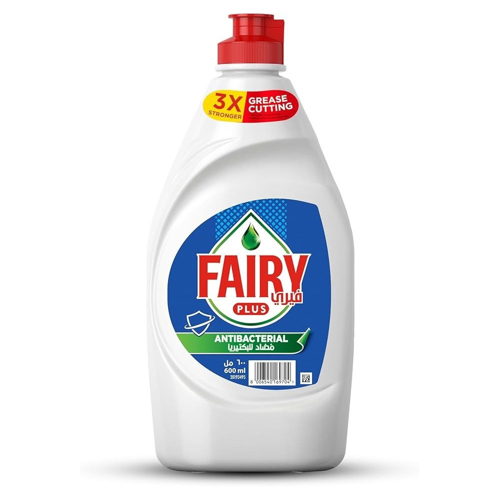 Fairy Plus Antibacterial Dishwashing Liquid Soap, With Alternative Power To Bleach, 600ml