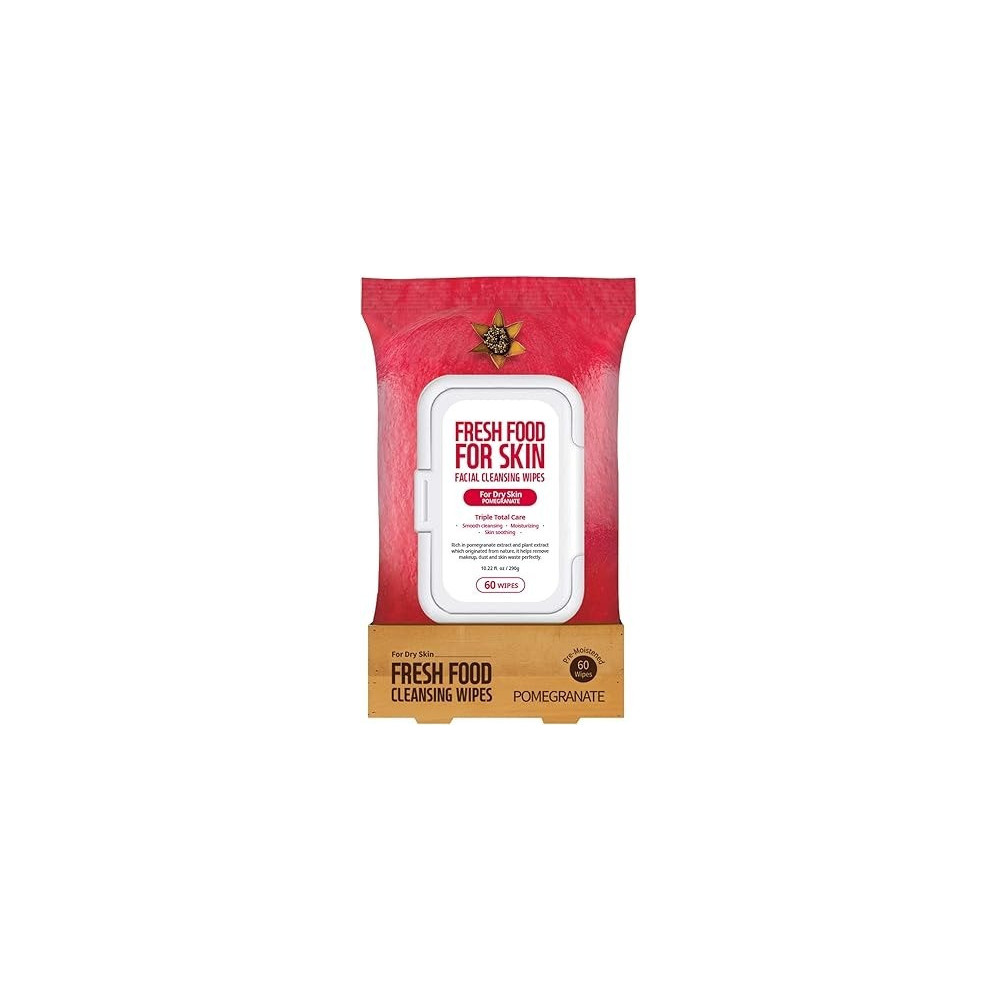 FARMSKIN Freshfood For Skin Facial Cleansing Wipes Makeup Daily Remover Pomegranate for Dry Skin, 60 count, Cruelty free