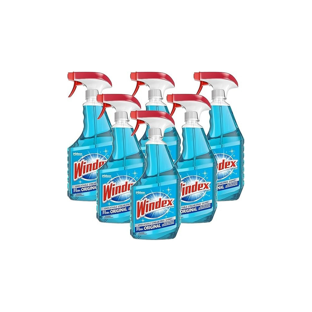 Windex Glass and Window Cleaner Spray Bottle, Bottle Made from 100 Percentage Recycled Plastic, Surface Cleaning Spray, Original Blue Scent, 680 ml, Pack of 6