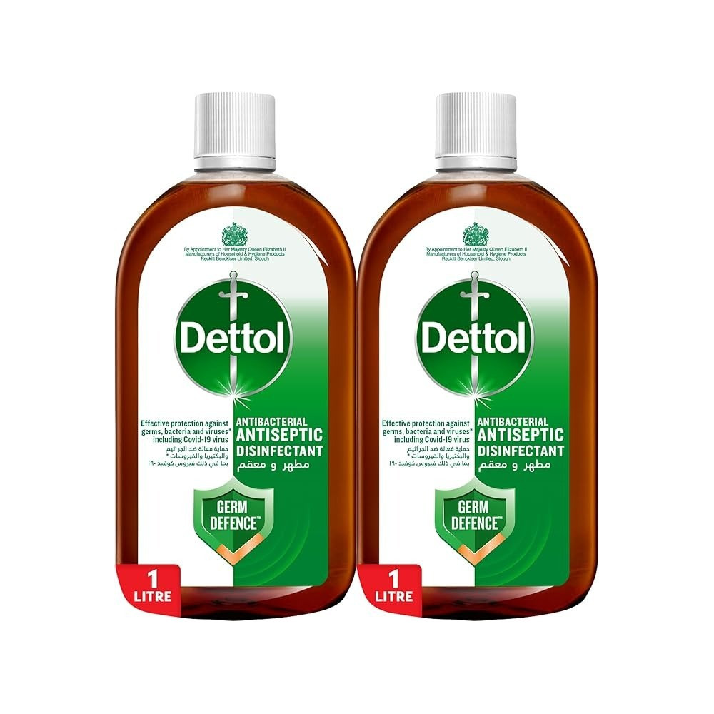 Dettol Antiseptic Antibacterial Disinfectant Liquid for Effective Germ Protection And Personal Hygiene, Used in Floor Cleaning, Bathing and Laundry, 1Liter, Pack of 2