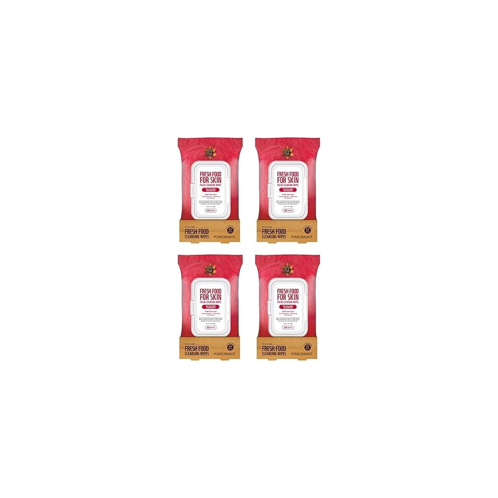 FARMSKIN Freshfood For Skin Facial Cleansing Wipes Makeup Daily Remover Pomegranate for Dry Skin, 60 count, Pack of 4