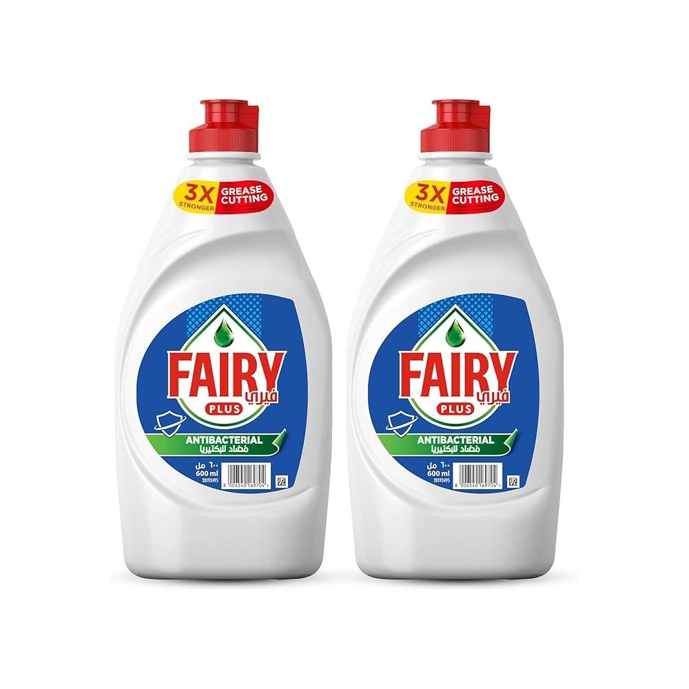 Fairy Plus Antibacterial Dishwashing Liquid Soap, With Alternative Power To Bleach, 2 x 600ml